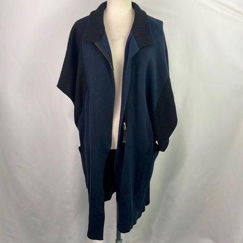 NWT Luis Buchinho Navy Black ZIP Long Vest