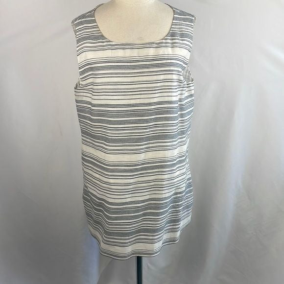 NWT Lafayette 148 Blue Cream Striped Linen Tank Top