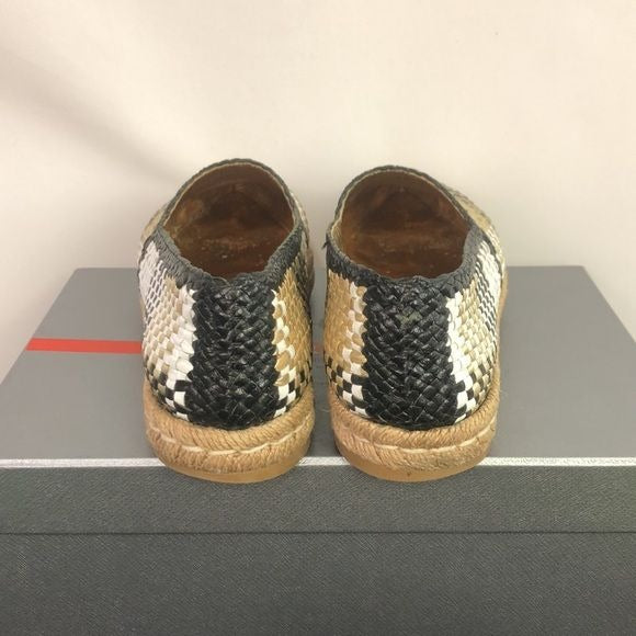 PRADA Black White Gold Woven Slip Ons
