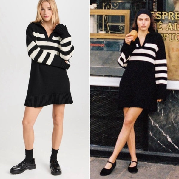 Ciao Lucia Black and White Striped Sweater Dress.