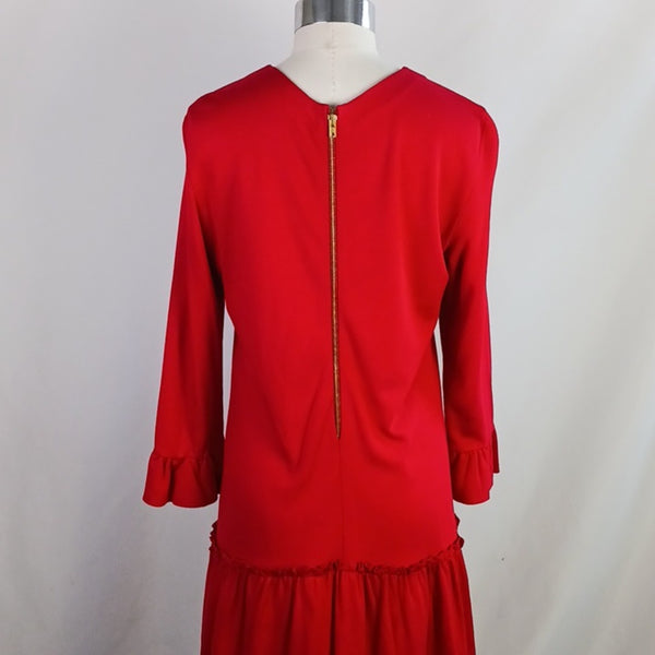Miu Miu Red Ruffle Bottom Drop Waist Long Sleeve Dress