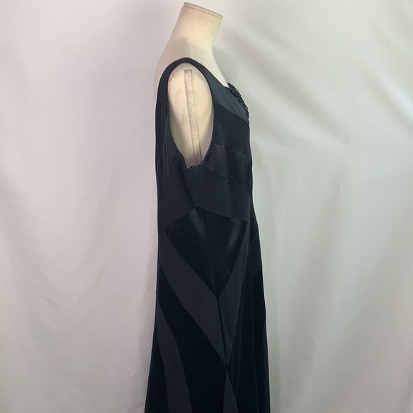 Montage by Mon Cheri black striped with lace and bows dress