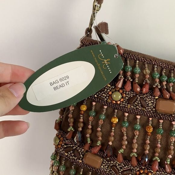 Mary Frances NWT Brown Suede Beaded Bag with Certification of Mary Frances