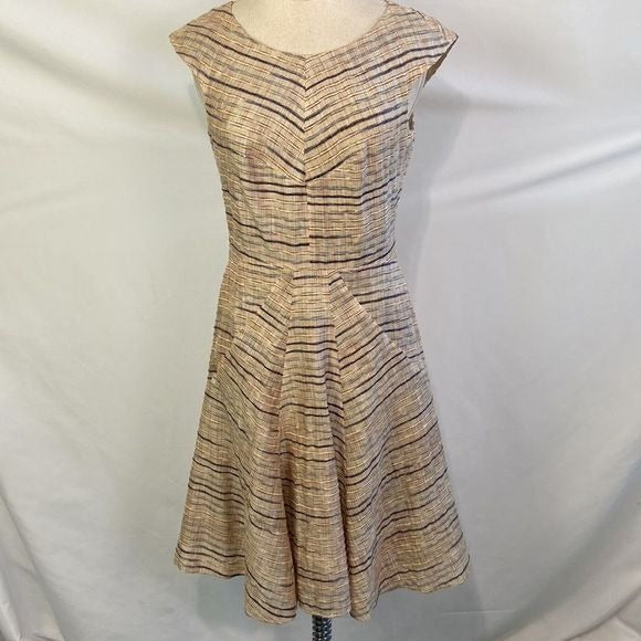 Hugo Boss Tan Striped Fit Flare Dress