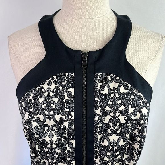Robert Rodriguez Black/Cream Lace Print Zip Front Dress