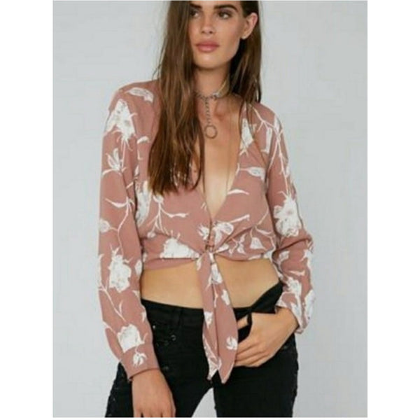 NEW FLYNN SKYE BROWN FLORAL TIE FRONT BLOUSE