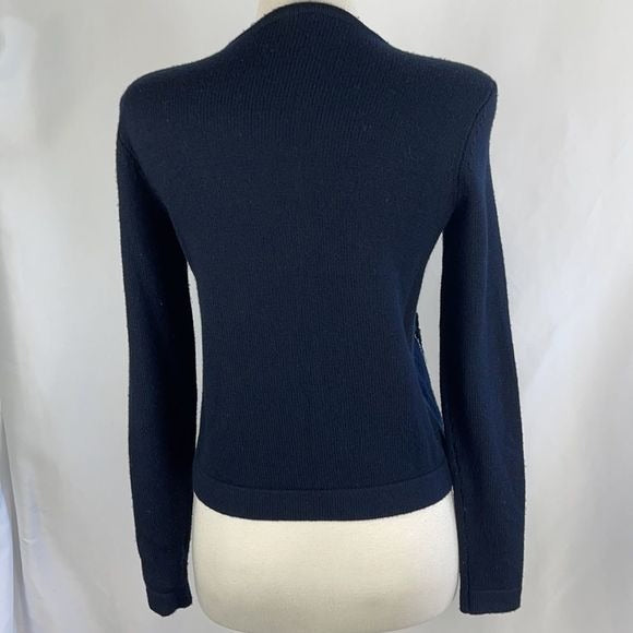 Elie Tahari Real Fur and Knit Navy Sweater
