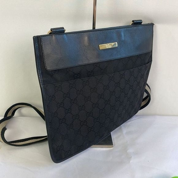 Gucci Black Canvas Logo With Leather Trim Cross Bag