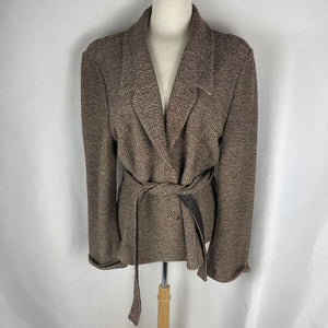 St John Tan tweed knit blazer w/ leather lined belt