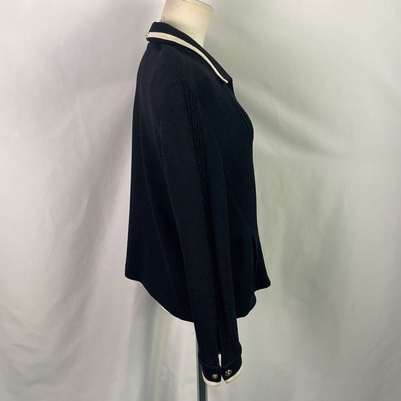 St John Black With Cream Trim Zip Jacket Sweater