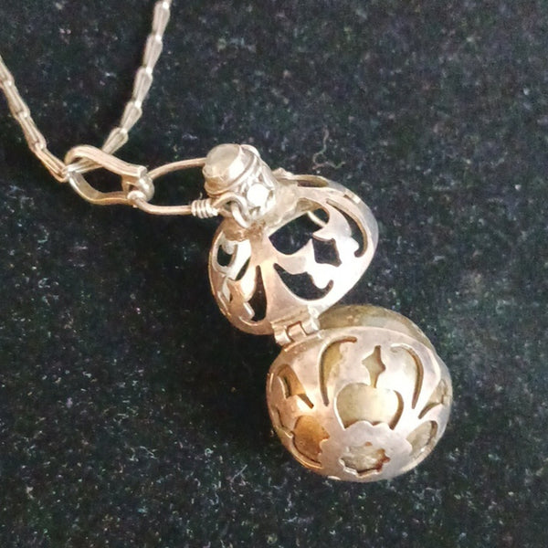 Vintage French Baby Rattle W Long Chain Necklace.