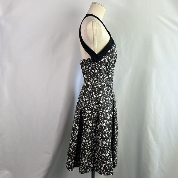 Robert Rodriguez Black/Cream Lace Print Zip Front Dress