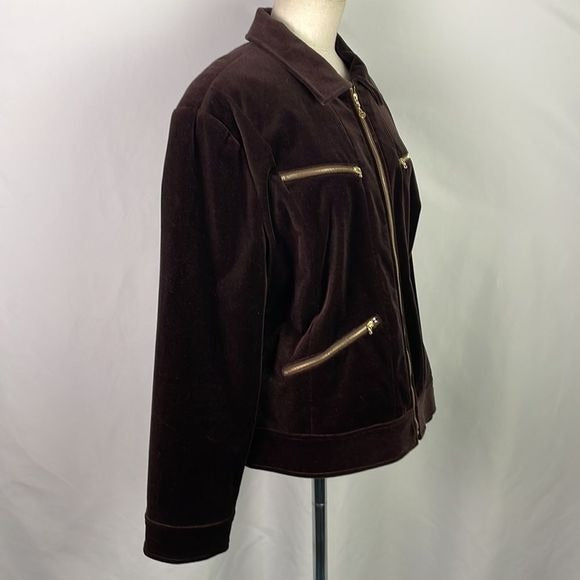 St John Brown Velvet Short Jacket With Gold Zips
