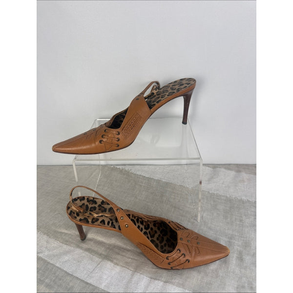 DOLCE AND GABBANA BROWN WOVEN LACED TRIM SLING BACK SHOES