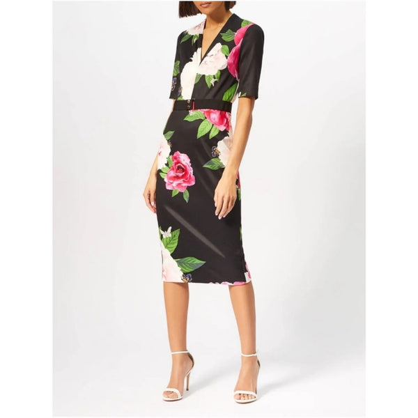 TED BAKER NWT FLORAL V NECK W BELT  DRESS.