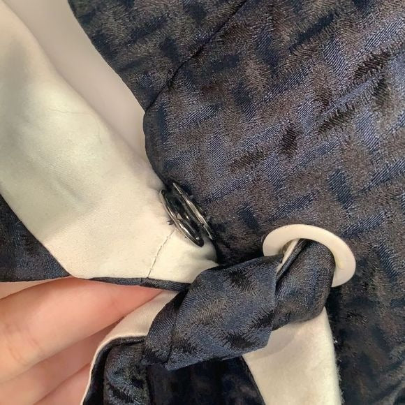 Armani Collezioni navy with blue print tie waist jacket