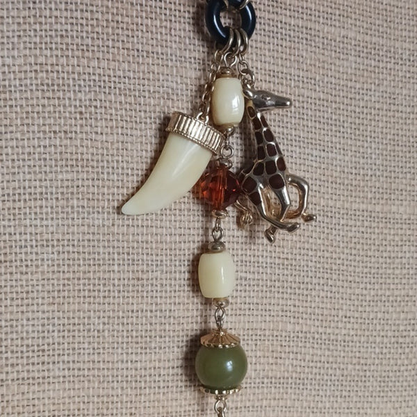 Kenneth Jay Lane Long Giraffe Multi Charms Necklace.