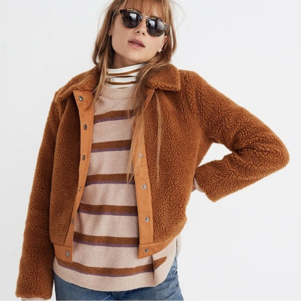 Madewell size M brown faux fur bomber jacket