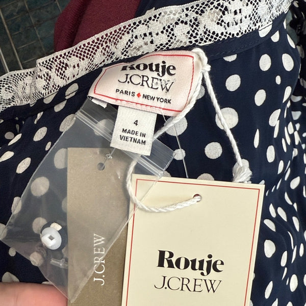 NWT J CREW Navy Dot with Lace Trim Dress