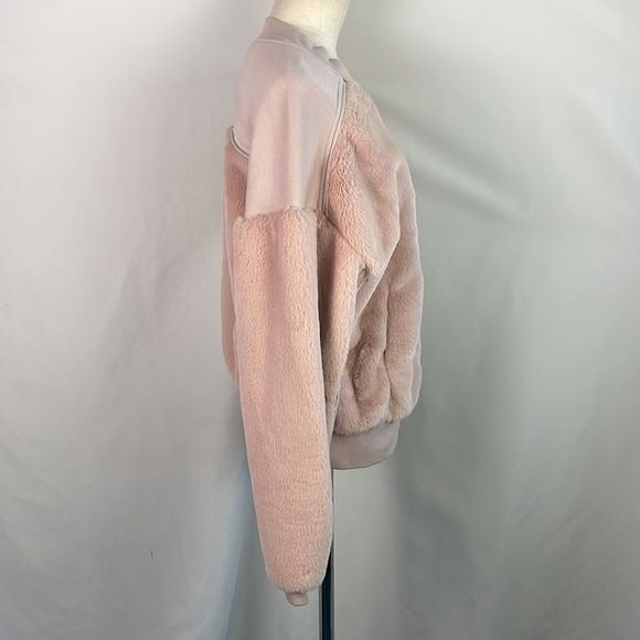 NWT Grey State Pink Faux Fur Bomber
