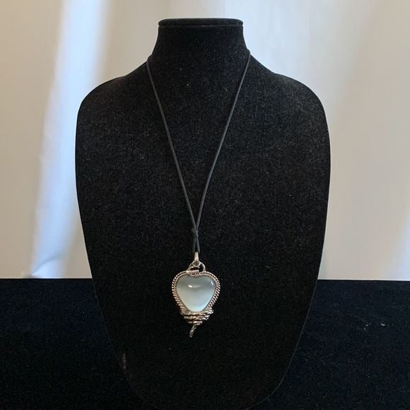 Roberto Cavalli Large Heart With Snake Pendant on Black Cord