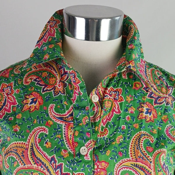Ralph Lauren Green Paisley Long Sleeve Shirt Dress.