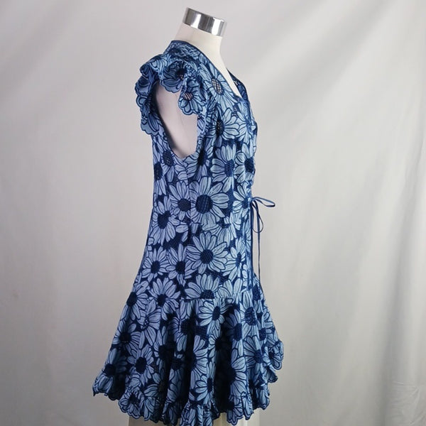 Sandro Blue Floral Lace Mini New Dress.
