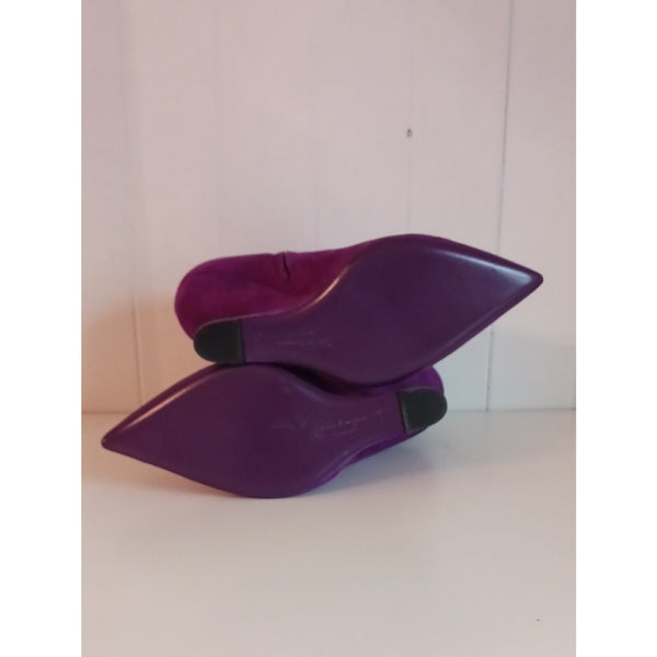 SALVATORE FERRAGAMO BOLGHERI VIOLET SUEDE CUT OUT RETRO 4" BOOTS