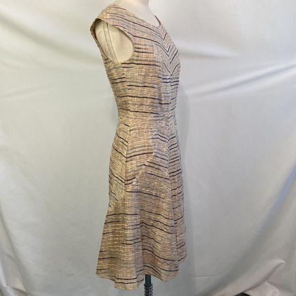 Hugo Boss Tan Striped Fit Flare Dress