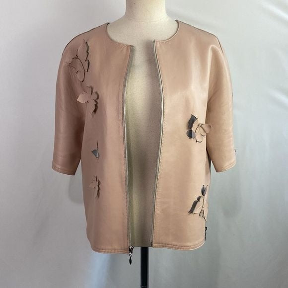 Stogova pink faux leather butterfly cutout jacket