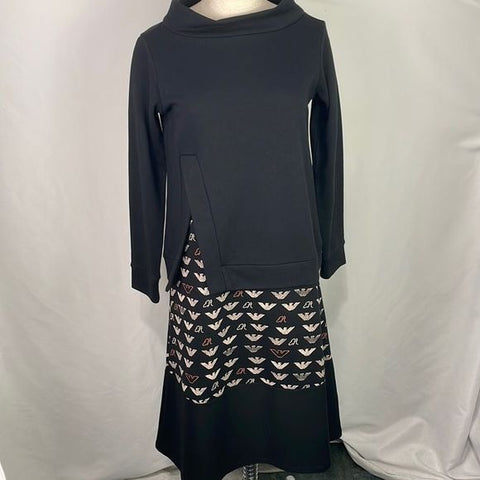 Emporio Armani Black Top Logo Print Bottom Dress