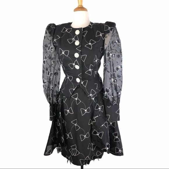 Rare Vintage Black Bow Tie Skirt & Jacket Set