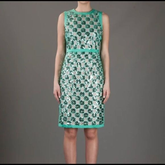 New Hoss Green Sequin w Sheath Dress