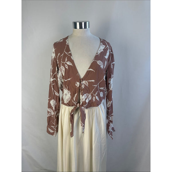 NEW FLYNN SKYE BROWN FLORAL TIE FRONT BLOUSE