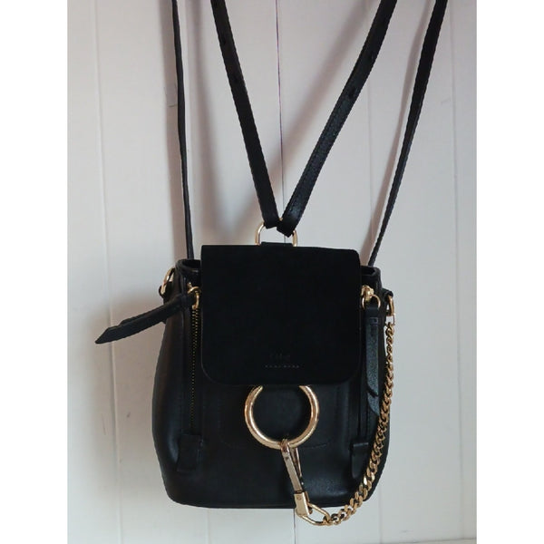 CHLOE MINI FAYE BLK SUEDE LEATHER BACK PACK.