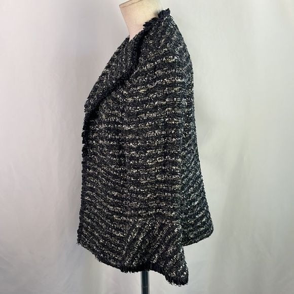 Lafayette 148 Black Tweed Ribbon Trim Open Front Jacket