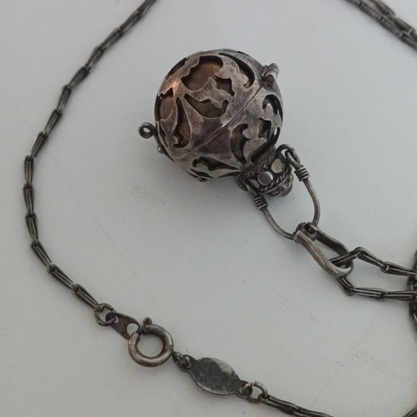 Vintage French Baby Rattle W Long Chain Necklace.