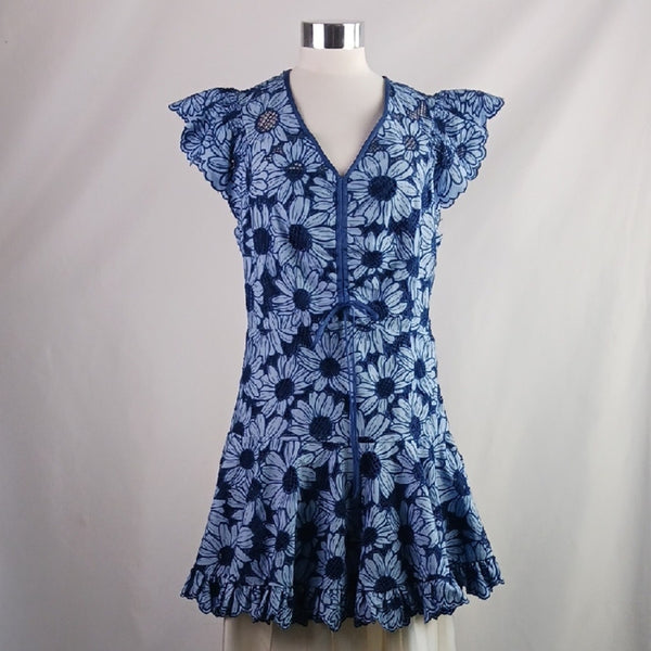 Sandro Blue Floral Lace Mini New Dress.