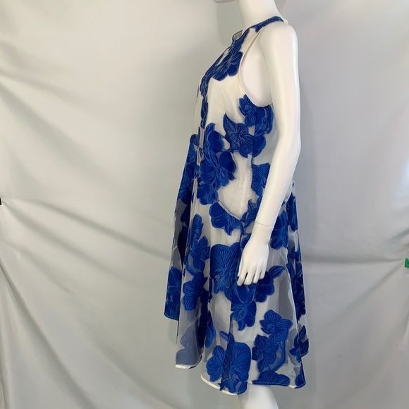 Parosh blue floral fit flare dress