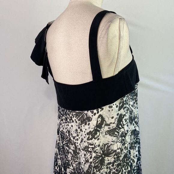 Derek Lam Black Butterfly Print Dress w/ Ruffle Top