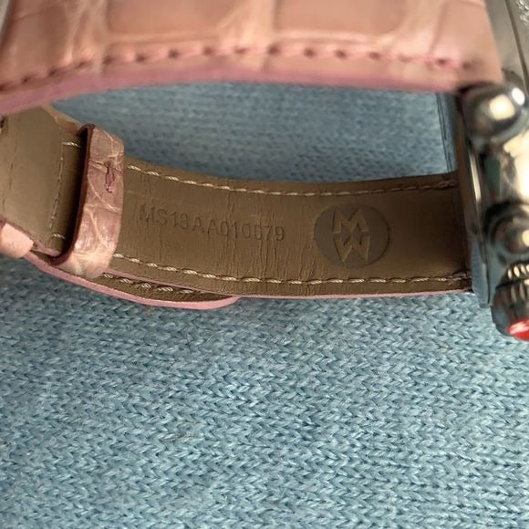Michele CSX mother of pearl face pink watch