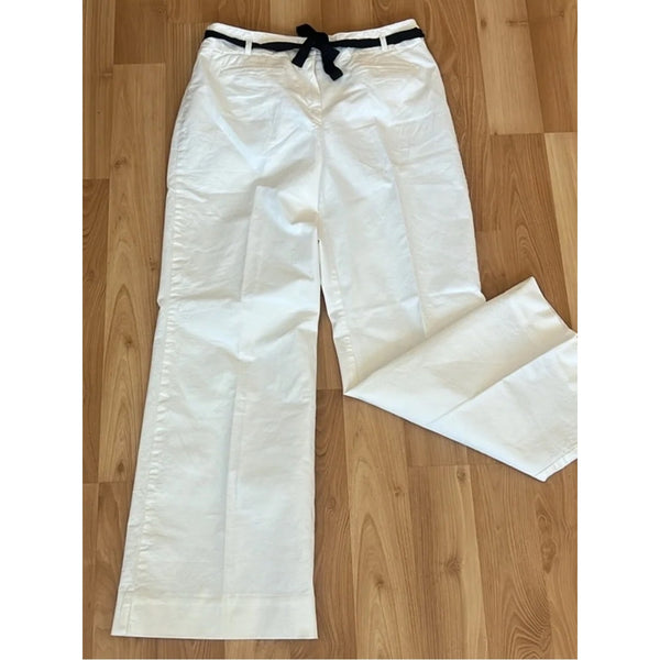 ANTHROPOLOGIE WHITE WIDE LEG PANTS WITH BLACK BELT