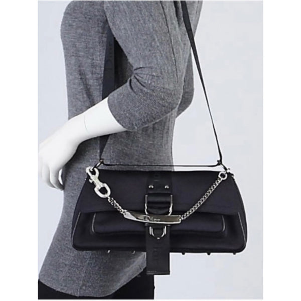 CHRISTIAN DIOR BLK JERSEY HARD CORE SHOULDER BAG.