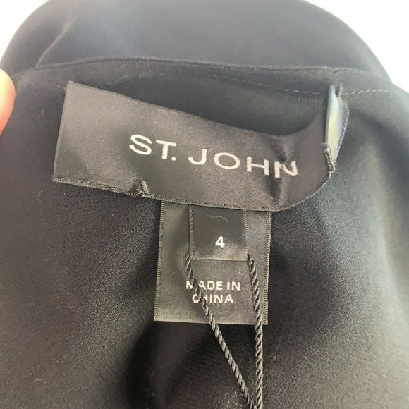St. John NWT black silk with ruffle front tank top