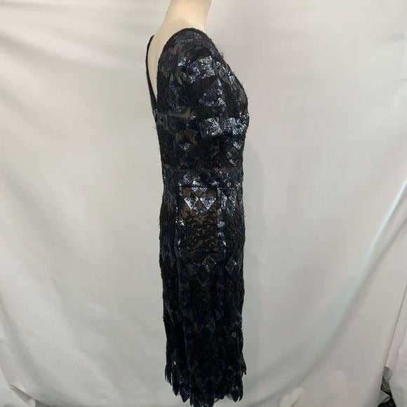BCBGMaxAzria NWT gunmetal sequined print dress
