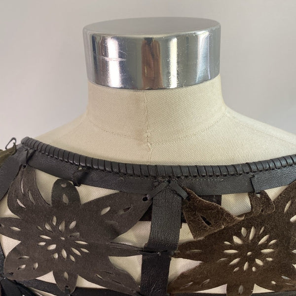 Suede and Leather Brown Multicolor Cut Out Shawl