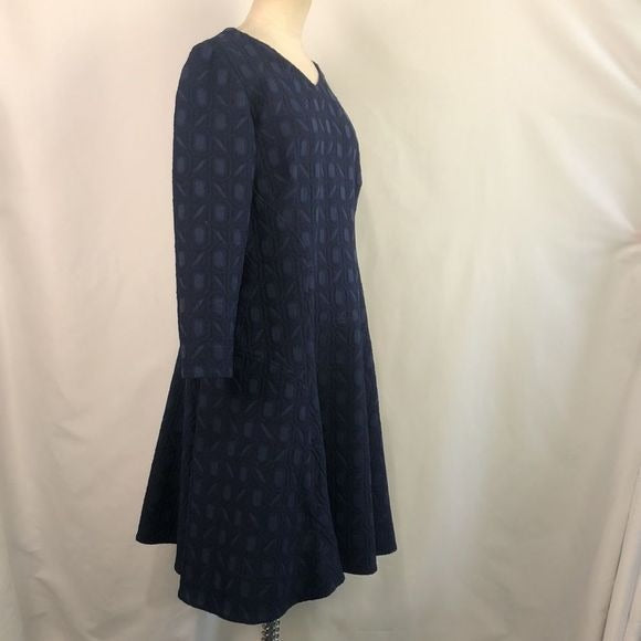 Lela Rose Blue Brocade Fit Flare Midi Dress