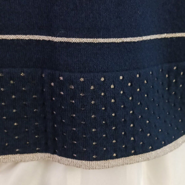 Escada Navy W Silver Trim Women's Cardigan W Cream Accents.