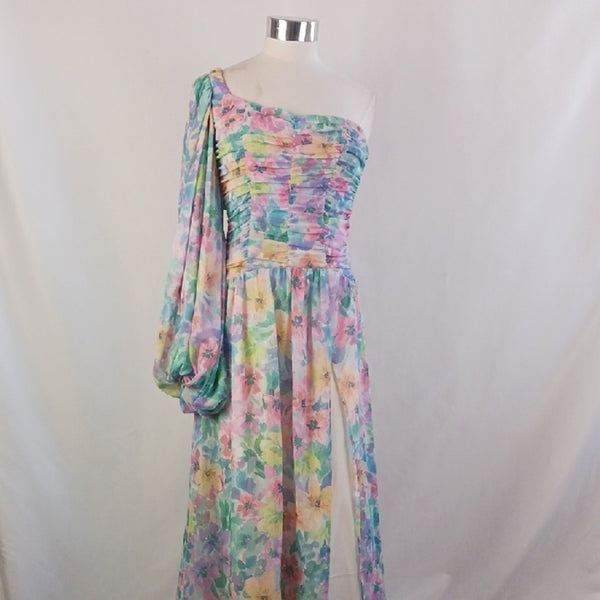 For Love & Lemons Multi Floral Maxi One-Sleeve Dress.