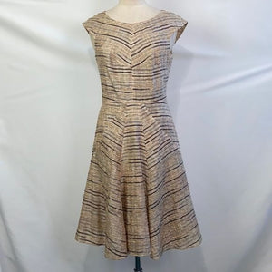 Hugo Boss Tan Striped Fit Flare Dress